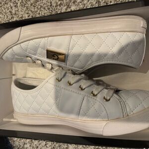 GBG White Quilted Sneakers with Gold Accents